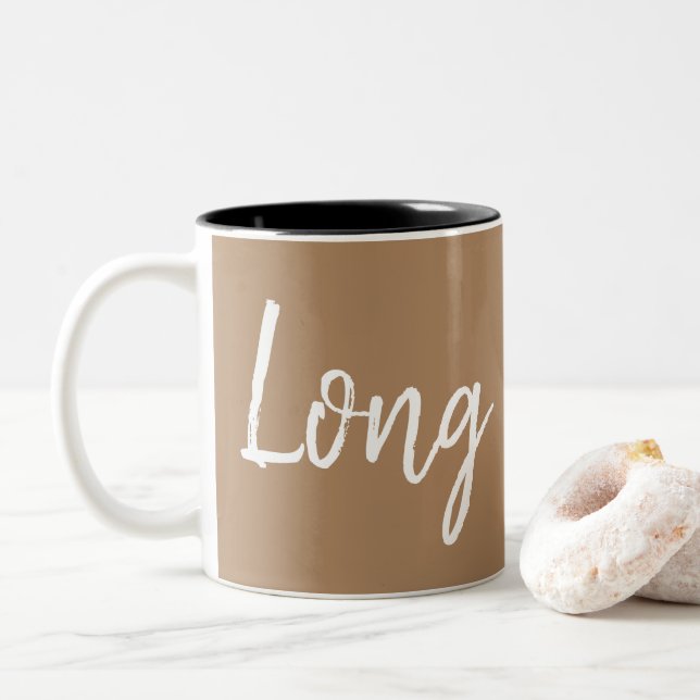 Long Black coffee lovers typography Two-Tone Coffee Mug (With Donut)
