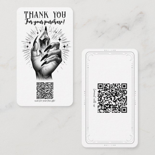 Long Black Nails & Crystal Energy Free Gift QR Business Card (Front/Back)