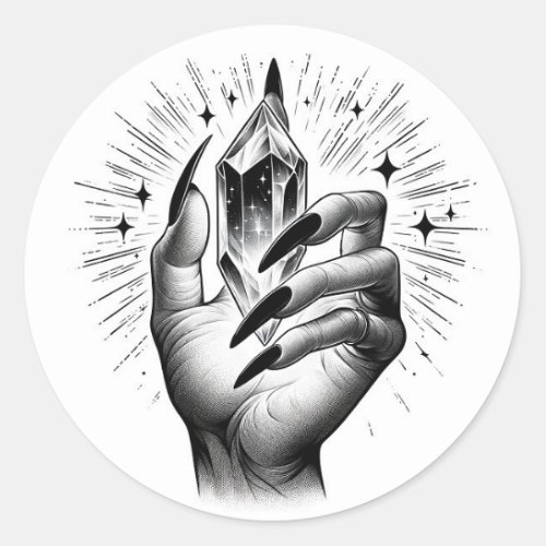 Long Black Nails  Crystal Energy Magic Vintage Classic Round Sticker