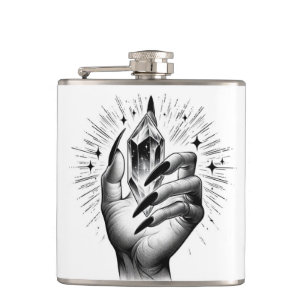 Long Black Nails & Crystal Energy Magic Vintage Flask