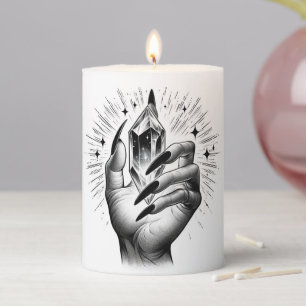 Long Black Nails & Crystal Energy Magic Vintage Pillar Candle
