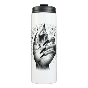 Long Black Nails & Crystal Energy Magic Vintage Thermal Tumbler