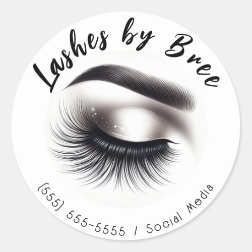 Long Black Wispy Eyelashes Lash Extensions Beauty  Classic Round Sticker