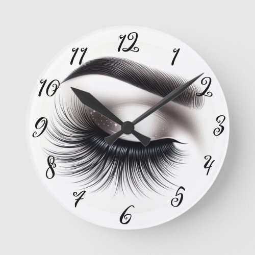 Long Black Wispy Eyelashes Lash Extensions Beauty Round Clock