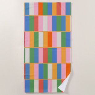 Long Blocks Colorful Checked Pop Pattern Beach Towel