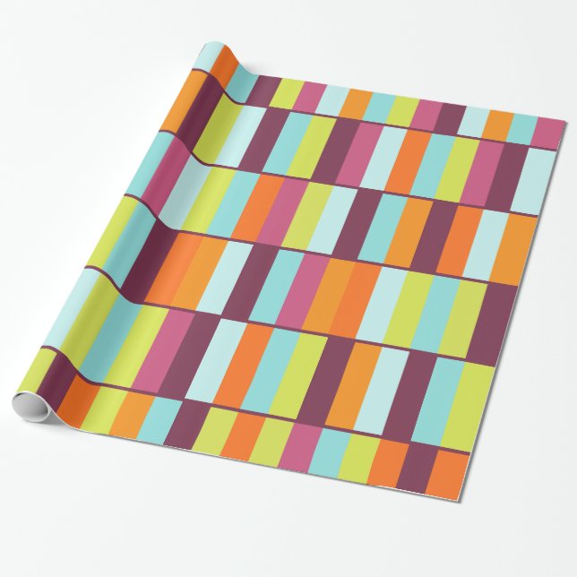 Long Blocks Colorful Geometric Checkered Pattern Wrapping Paper (Unrolled)