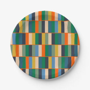 Long Blocks Retro Modern Checked Pattern Paper Plates