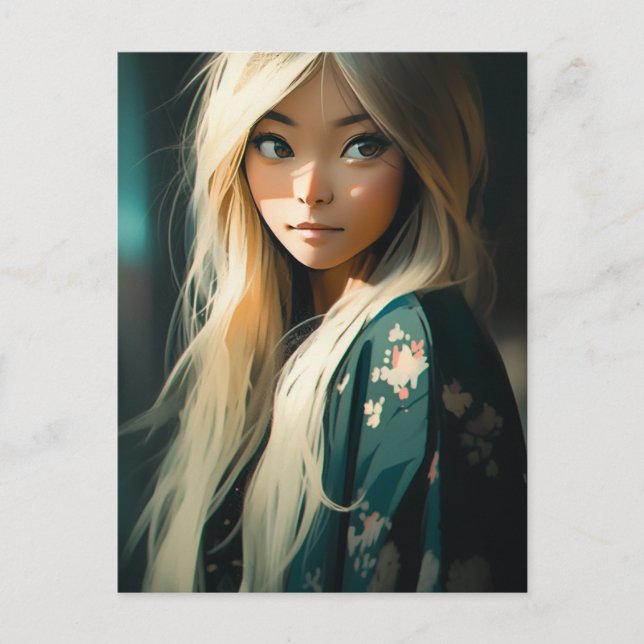 Long Blonde Haired Woman Postcard (Front)