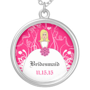 Long Blonde Side Part Fuchsia Bridesmaid Necklace