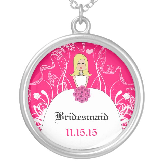 Long Blonde Side Part Fuchsia Bridesmaid Necklace (Front)