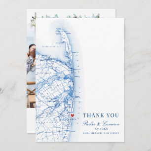 Long Branch New Jersey Map Wedding Photo Flat Thank You Card