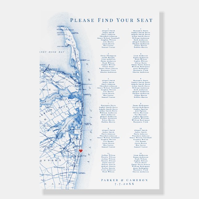 Long Branch New Jersey Map Wedding Seating Chart Foam Board (Front)