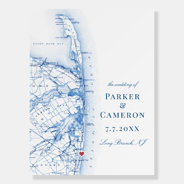 Long Branch New Jersey Map Wedding Welcome  Foam Board (Front)