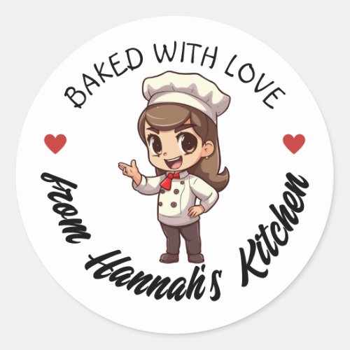 Long Brown Hair Baker Kawaii Baked with Love Classic Round Sticker