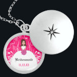 Long Brown Hair Fuchsia Bridesmaid Necklace<br><div class="desc">Keepsake Necklaces Choose either Silver Plated Gold Finish or Sterling Silver Unique Personalized Custom !st Christmas Gift Wedding Keepsake Wedding Party Necklaces - to change background color - click customize - click edit - choose last tool in drop down menu and choose from one of the colors shown or enter...</div>