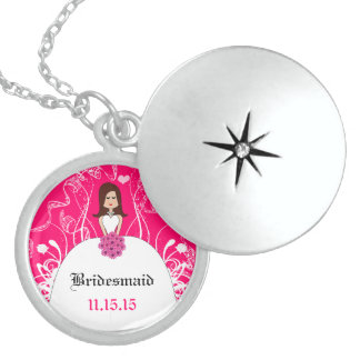 Long Brown Hair Fuchsia Bridesmaid Necklace