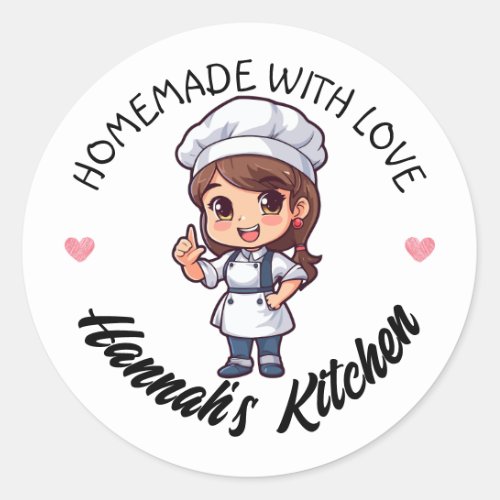 Long Brown Tied Hair Baker Kawaii Homemade Product Classic Round Sticker