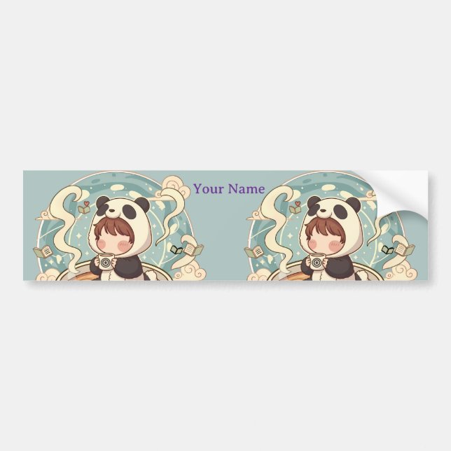 Long Bumper Sticker Panda Coffee Art (Front)