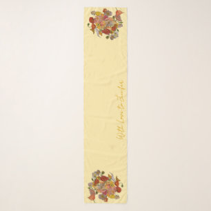 Long Butter Yellow Scarf with Poppies Watercolor