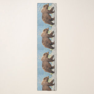 Long Chiffon Scarf w/ grizzly bear