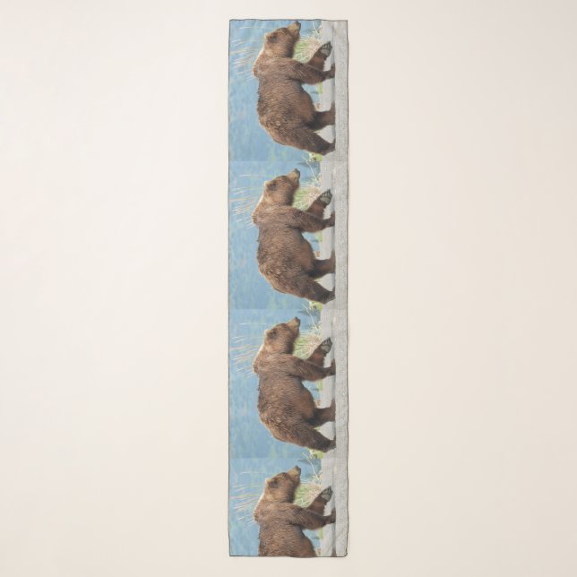 Long Chiffon Scarf w/ grizzly bear (Front)