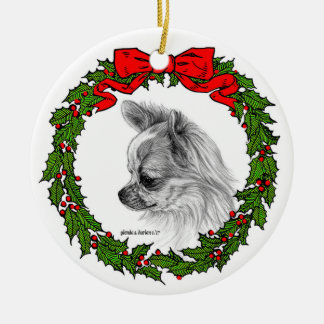 Long Coat Chihuahua Art by Glenda S. Harlan Ceramic Ornament