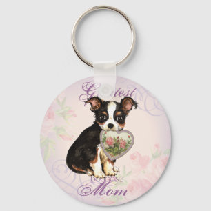 Long Coat Chihuahua Heart Mom Keychain
