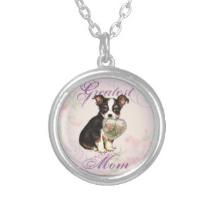 Long Coat Chihuahua Heart Mom Silver Plated Necklace