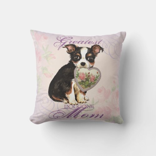 Long Coat Chihuahua Heart Mom Throw Pillow