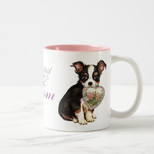 Long Coat Chihuahua Heart Mom Two-Tone Coffee Mug