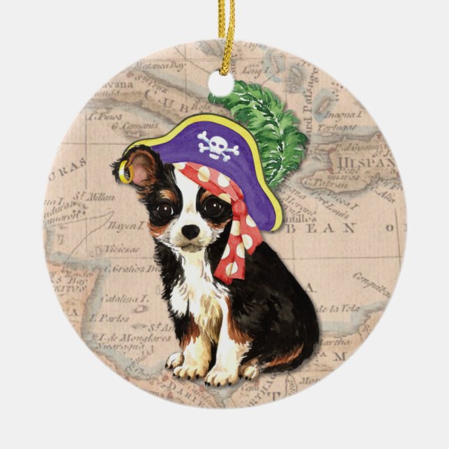 Long Coat Chihuahua Pirate Ceramic Ornament (Front)