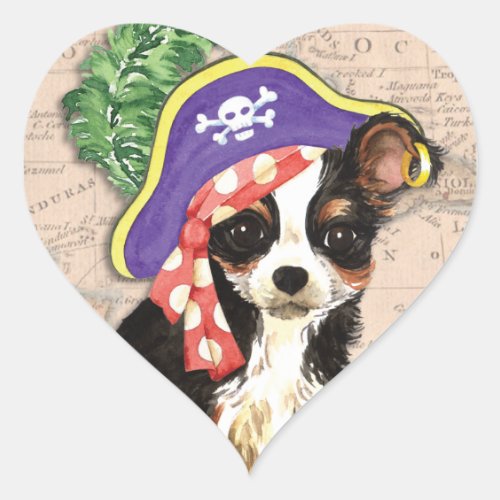 Long Coat Chihuahua Pirate Heart Sticker