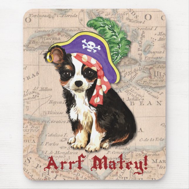 Long Coat Chihuahua Pirate Mouse Pad (Front)