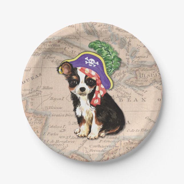Long Coat Chihuahua Pirate Paper Plates (Front)