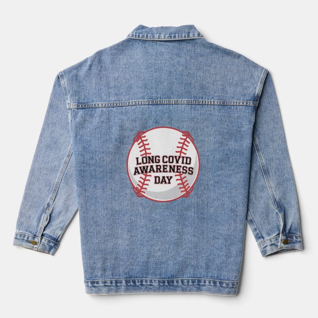 Long COVID Awareness Day Baseball Design Denim Jacket (Back)