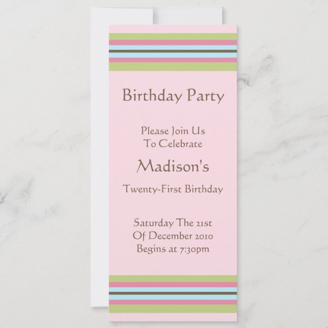 Long Crisp Mod Design Birthday Party Invitation (Front)
