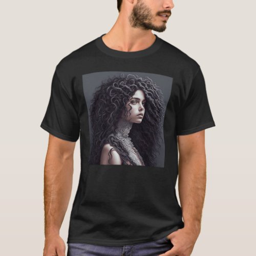 Long Curly Hair Basic Dark T_Shirt 