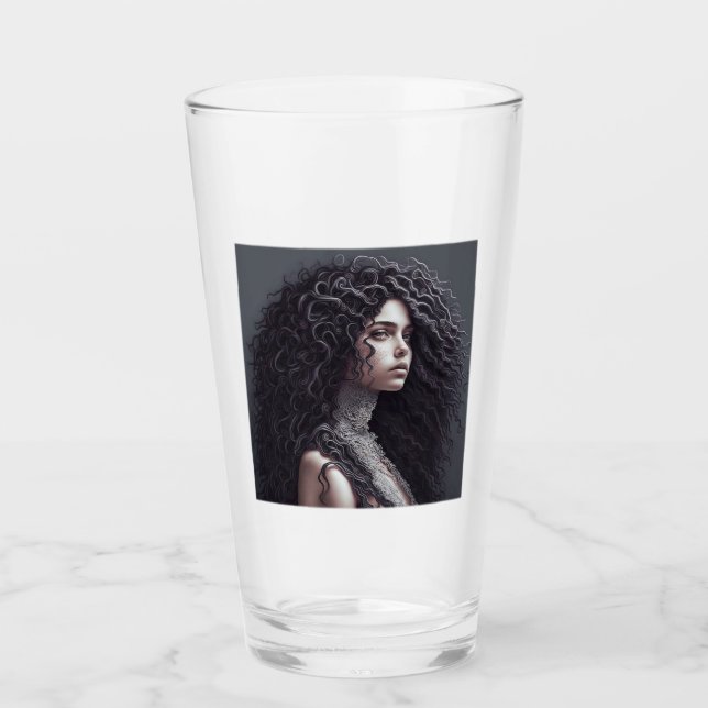 Long Curly Hair Glass Tumbler  (Front)