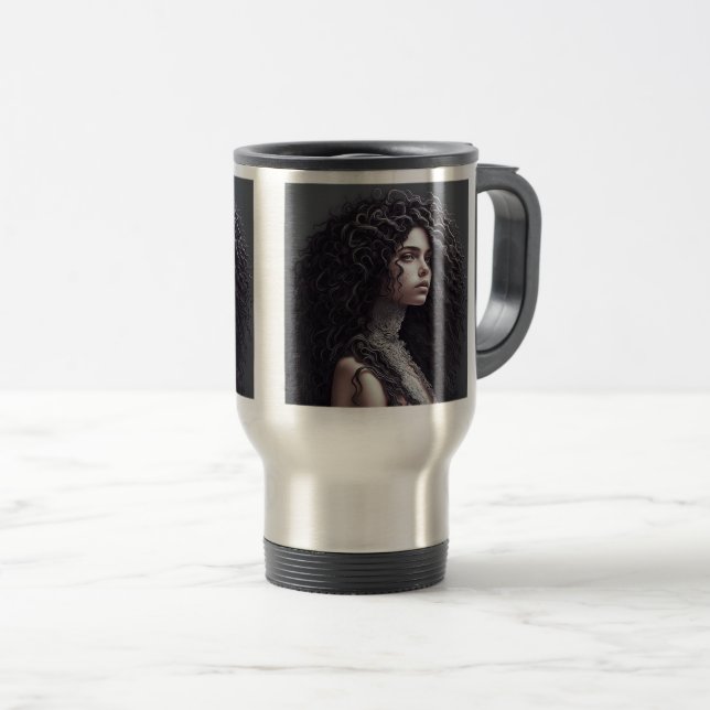 Long Curly Hair Travel/Commuter Mug, 15 oz  Travel Mug (Front Right)