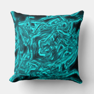 Long curved strokes forming star on cyan metallic  throw pillow