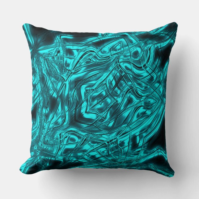Long curved strokes forming star on cyan metallic  throw pillow (Front)