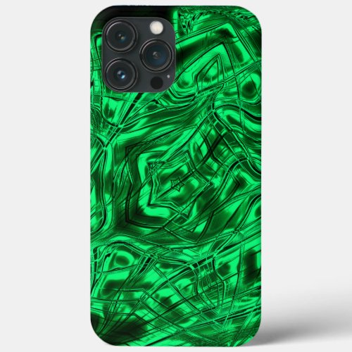 Long curved strokes forming star on green metallic iPhone 13 pro max case