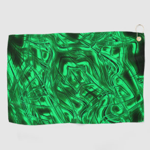 Long curved strokes forming star on green metallic golf towel
