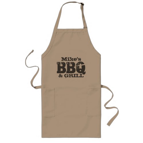 Long custom BBQ apron for men with vintage name