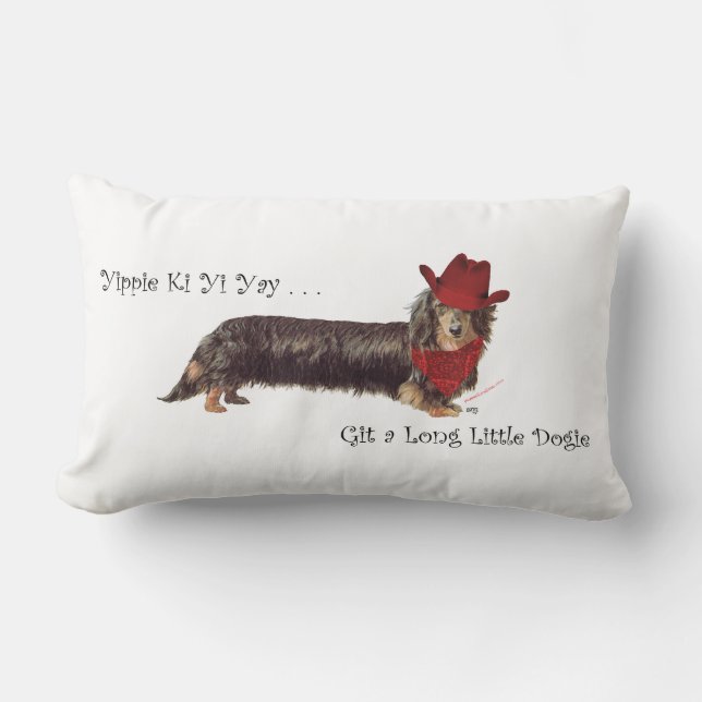 Long Dachshund Cowboy Lumbar Pillow (Front)