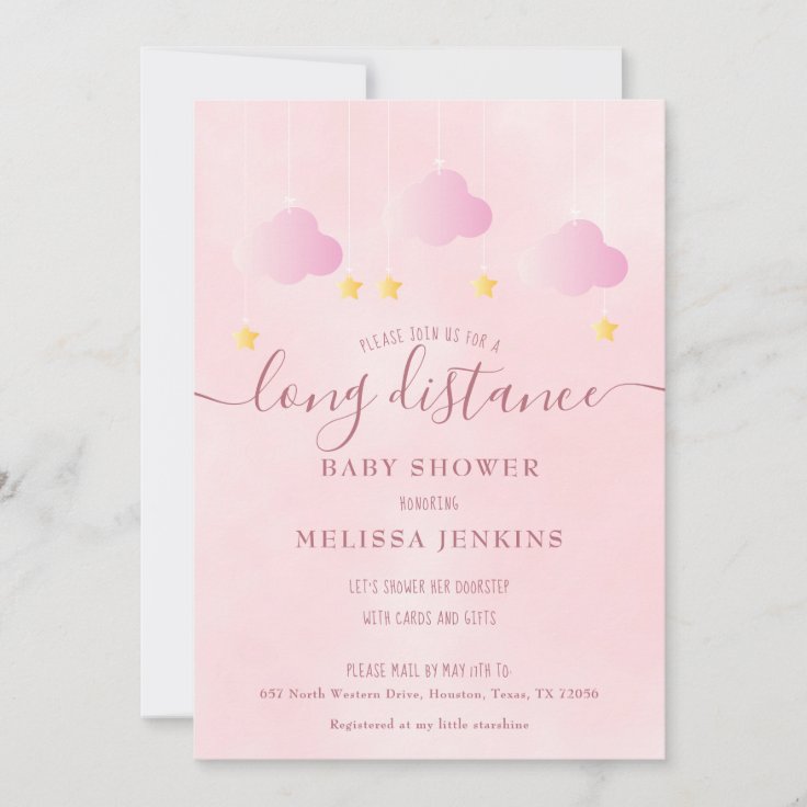 Long Distance Baby Shower By Mail Girl Pink Invitation Zazzle