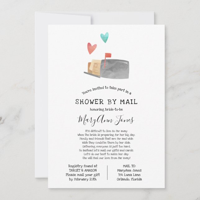 Long Distance Bridal Shower by Mail Invitation (Front)