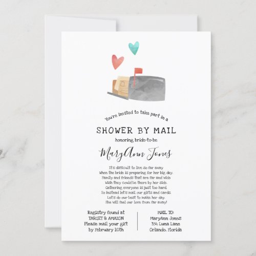 Long Distance Bridal Shower by Mail Invitation