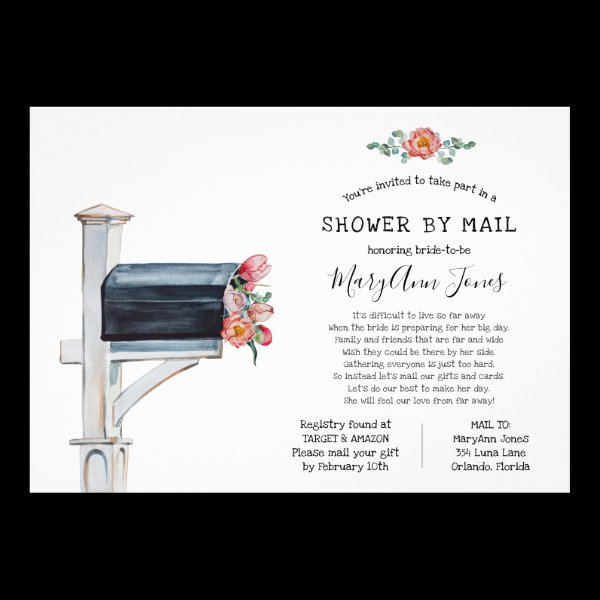 Long Distance Bridal Shower by Mail Invitation