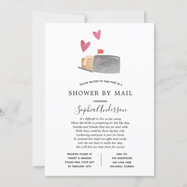 Long Distance Bridal Shower by Mail Invitation (Front)